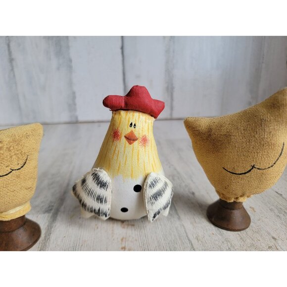 Miniature plush folk art vintage chicken spring chick set toy figure Easter home - Picture 4 of 9